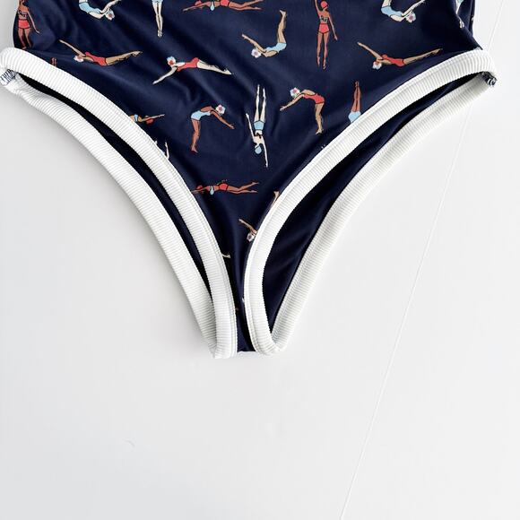[Aerie] Blue Swimmers Diver Print High Waisted Cheeky Bikini Bottoms Sz Large L - Picture 8 of 10